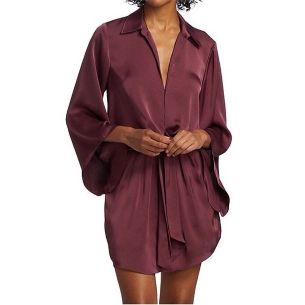 NWOT Ramy Brook Burgundy Long Sleeve Silky Dress